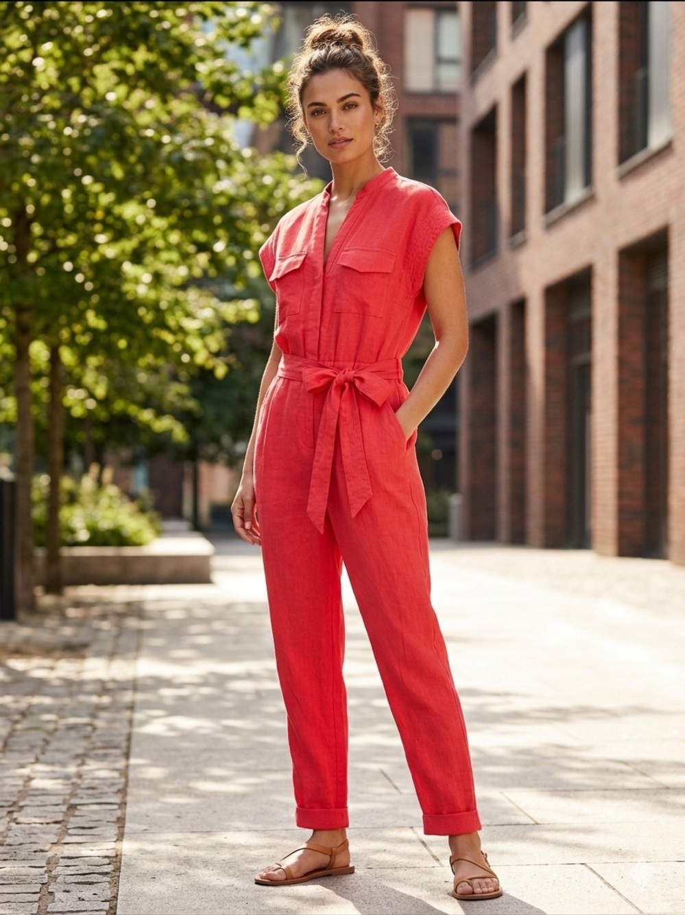INC International Concepts Coral Sleeveless Tie-Waist Jumpsuit